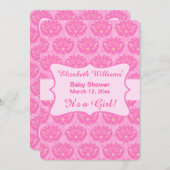 Hot-roze Damask Baby Girl Shower Aangepaste uitnod Kaart (Voorkant / Achterkant)