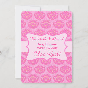 Hot-roze Damask Baby Girl Shower Aangepaste uitnod Kaart