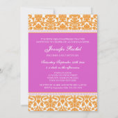 Hot-roze Damask-bank Mitzvah-uitnodigingen Kaart (Achterkant)