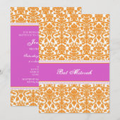 Hot-roze Damask-bank Mitzvah-uitnodigingen Kaart (Voorkant / Achterkant)