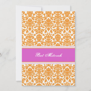 Hot-roze Damask-bank Mitzvah-uitnodigingen Kaart