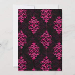 Hot-roze Damask & Black Wedding-uitnodigingen Kaart
