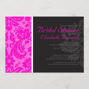 Hot-Roze Damask Bridal Shower-uitnodigingen Kaart