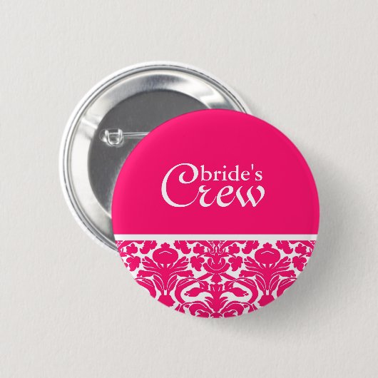 Hot-Roze Damask Bride's Crew Button (Voorkant /achterkant)