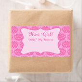 Hot-roze Damask Girl Baby shower Aangepaste naam L Etiket (Insitu)