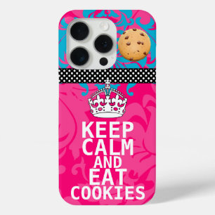 Hot-roze Damask KEEP CALM EN Eet Cookies iPhone 15 Pro Case