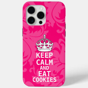 Hot-roze Damask KEEP CALM EN Eet Cookies iPhone 15 Pro Max Hoesje