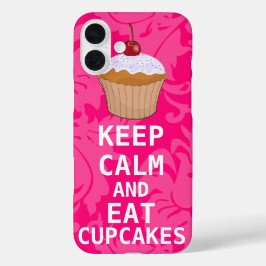 Hot-roze Damask KEEP CALT- EN Eet Cupcakes Case-Mate iPhone Case (Achterkant)