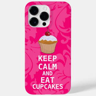 Hot-roze Damask KEEP CALT- EN Eet Cupcakes Case-Mate iPhone Case