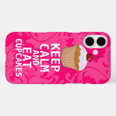 Hot-roze Damask KEEP CALT- EN Eet Cupcakes Case-Mate iPhone Case (Achterkant (horizontaal))