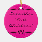 Hot-roze Damask Lace Gepersonaliseerde naam Orname Keramisch Ornament (Voorkant)