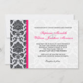 Hot-roze Damask Monogram Uitnodiging (Voorkant)