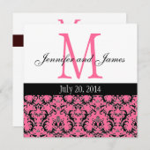 Hot-roze Damask Monogram Weddenschap 4 Kaart (Voorkant / Achterkant)