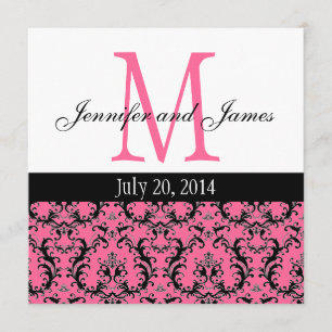Hot-roze Damask Monogram Weddenschap 4 Kaart