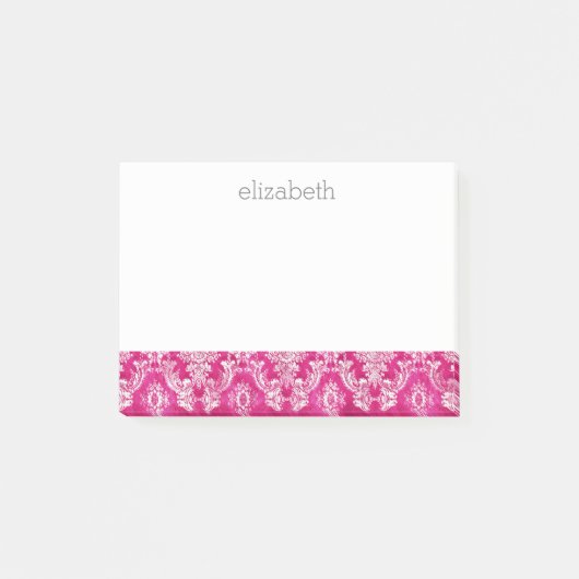 Hot-roze Damask-patroon - Script-naam Post-it® Notes (Voorkant)