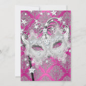 Hot-roze Damask Quinceanera Masquerade Invite Kaart (Achterkant)