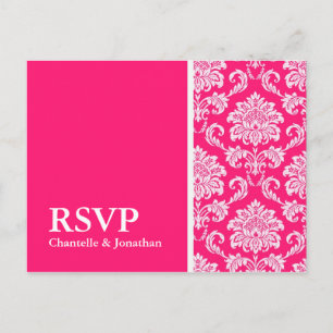 Hot-roze Damask RSVP Briefkaart