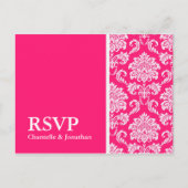 Hot-roze Damask RSVP Briefkaart (Voorkant)
