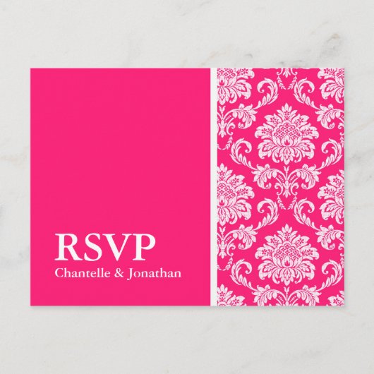 Hot-roze Damask RSVP Briefkaart (Voorkant)
