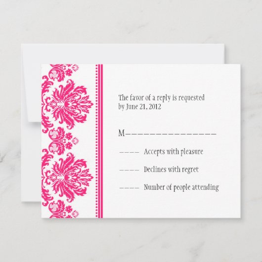 Hot-roze Damask RSVP-kaarten RSVP Kaartje (Voorkant)