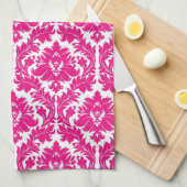 Hot-roze Damask Theedoek (Quarter Fold)
