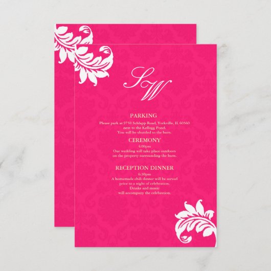 Hot-Roze Damask Wedding Enclosure Kaart (Voorkant / Achterkant)