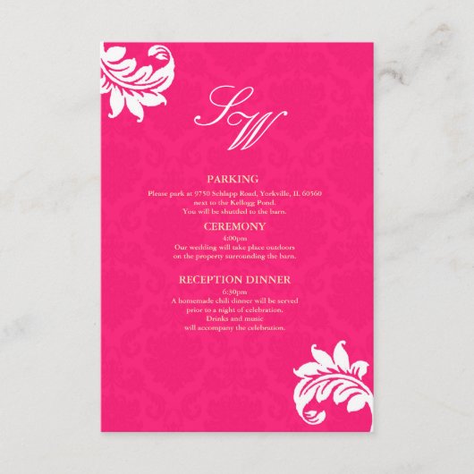 Hot-Roze Damask Wedding Enclosure Kaart (Voorkant)