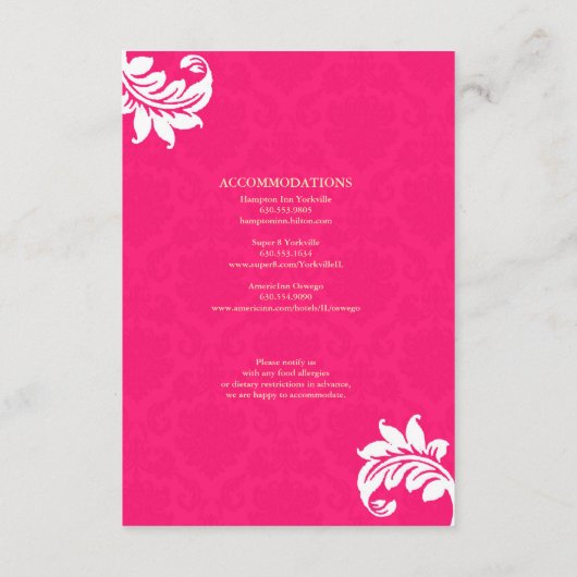 Hot-Roze Damask Wedding Enclosure Kaart (Achterkant)