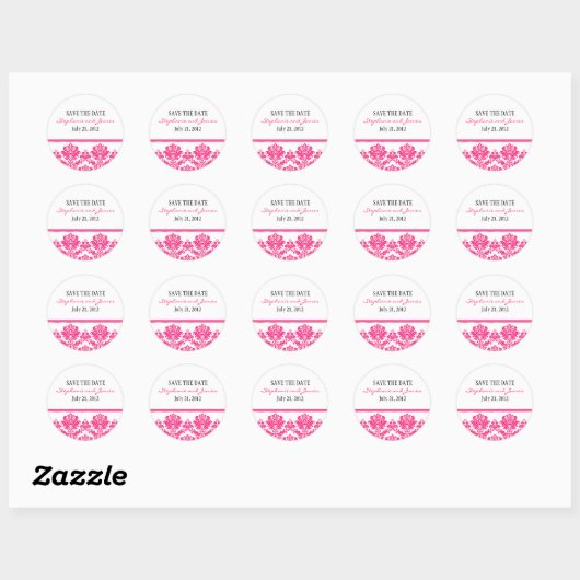 Hot-Roze Damask Wedding Sticker (Vel)