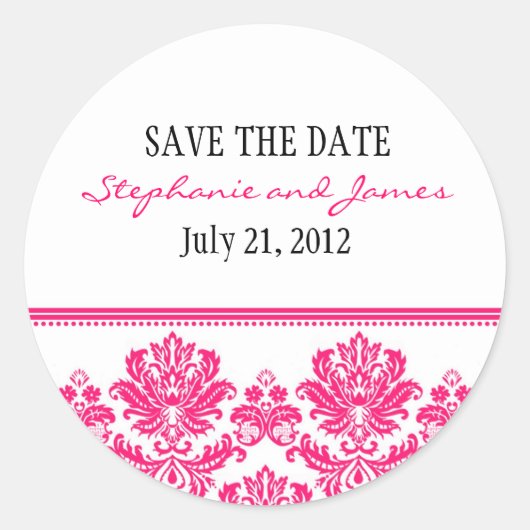 Hot-Roze Damask Wedding Sticker (Voorkant)