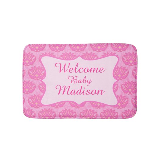 Hot-roze Damask welkomstnaam Aangepaste Baby Rug Badmat (Voorkant)