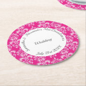 Hot Roze damast bruiloft Ronde Kartonnen Onderzetter (Gebogen)