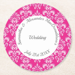 Hot Roze damast bruiloft Ronde Kartonnen Onderzetter