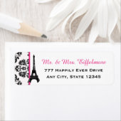 Hot roze damast eiffeltoren etiket (Insitu)