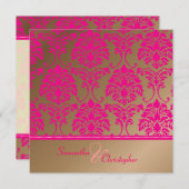 Hot-roze demask/faux kopertrouwuitnodiging kaart (Voorkant / Achterkant)
