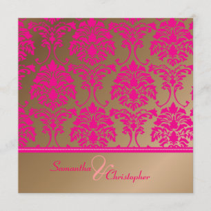 Hot-roze demask/faux kopertrouwuitnodiging kaart