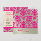 Hot-roze demask/faux Silver bruiloft Kaart (Voorkant / Achterkant)