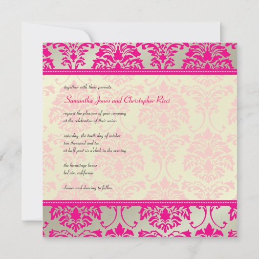 Hot-roze demask/faux Silver bruiloft Kaart (Achterkant)