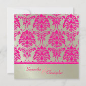Hot-roze demask/faux Silver bruiloft Kaart (Voorkant)