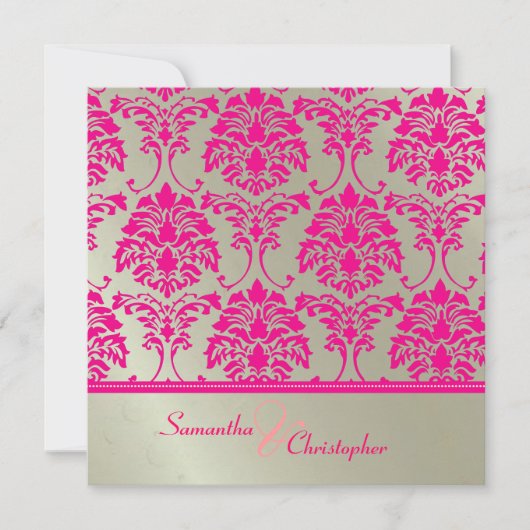 Hot-roze demask/faux Silver bruiloft Kaart (Voorkant)