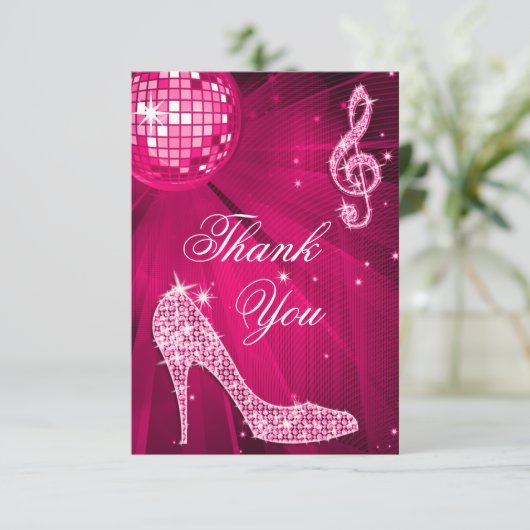 Hot-roze Disco Ball Sparkle Heels Hartelijk dank Bedankkaart (Staand voorkant)