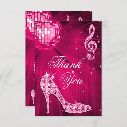 Hot-roze Disco Ball Sparkle Heels Hartelijk dank Bedankkaart (Voorkant / Achterkant)