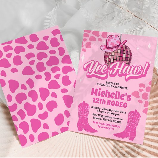 Hot roze disco cowgirl yehaw verjaardagsfeestje kaart