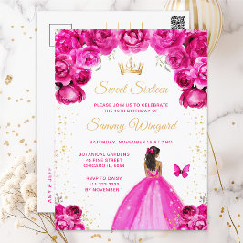 Hot Roze Donkere Huid Prinses Sweet Sixteen Briefkaart