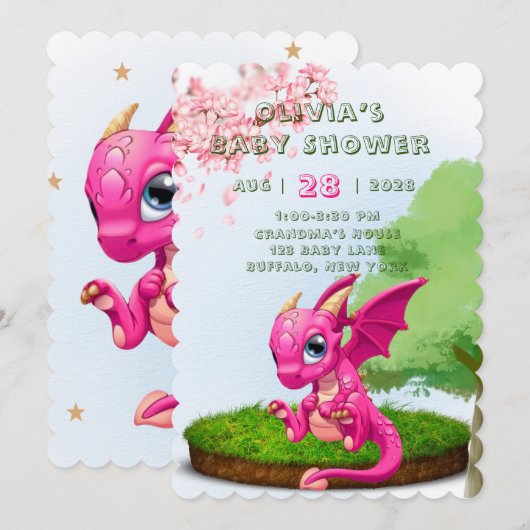 Hot-roze dragon Girl-Baby shower Kaart (Voorkant / Achterkant)