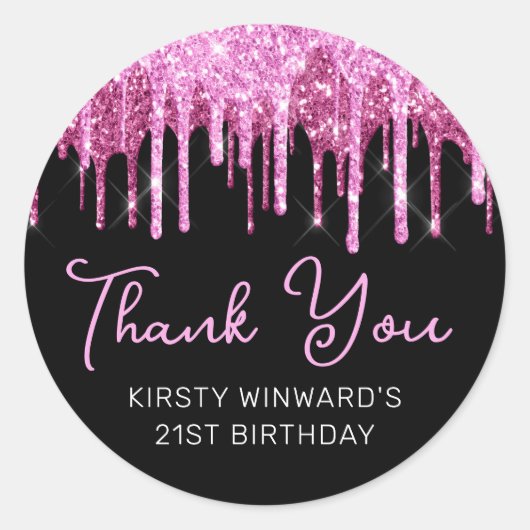 Hot roze druppelen glitter verjaardag ronde sticker (Voorkant)