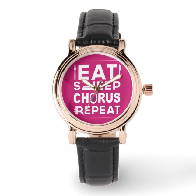 Hot-Roze Eat Sleep Chorus Herhalingsblok Horloge (Voorkant)