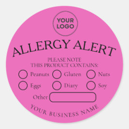 Hot Roze Eenvoudige Zwarte Voedsel Allergie Alert  Ronde Sticker