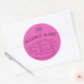 Hot Roze Eenvoudige Zwarte Voedsel Allergie Alert Ronde Sticker (Envelop)