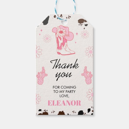 Hot Roze Eerste Rodeo 1e Verjaardag Bedankt Cadeaulabel (Voorkant)